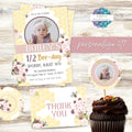 elegant bee theme birthday invitations and thank you cards with cupcake toppers and favor tags birthday invitation suite